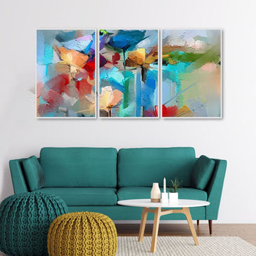 Color Abstract Art Floating Wall Painting Set of 3
