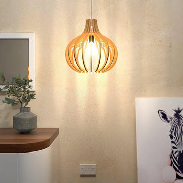 Modern Design Onion Shape Wooden Ceiling Lamp For Home Decoration, Living Room