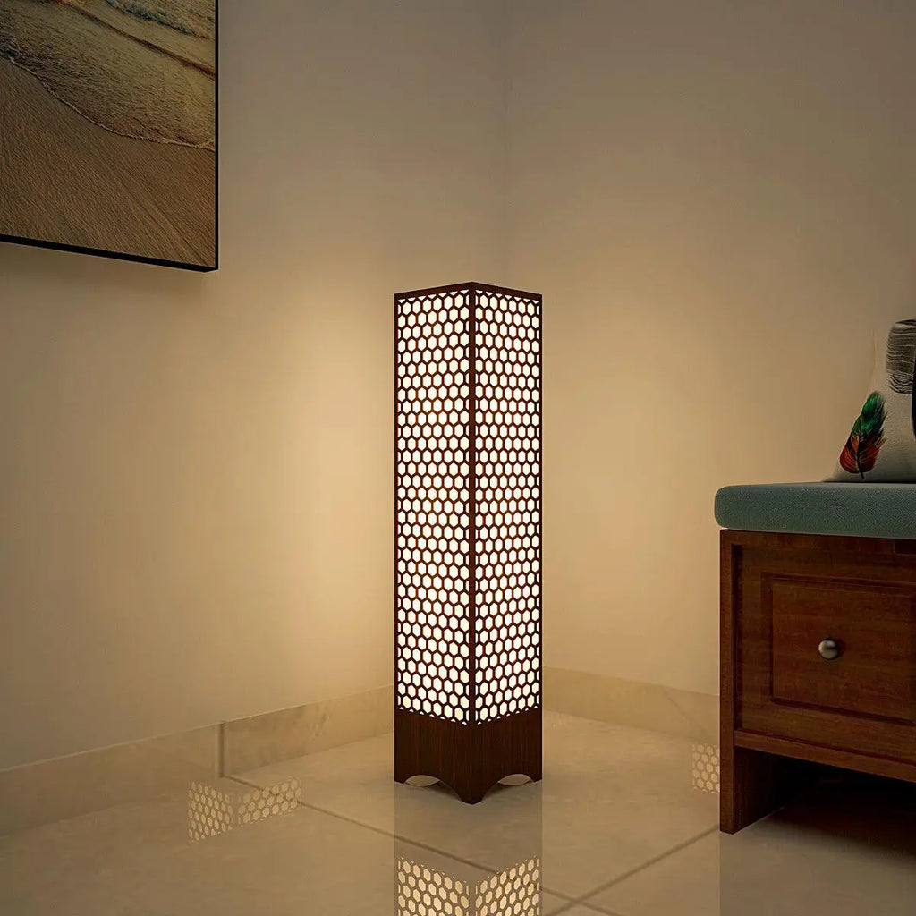 Honey Comb Design Wooden Floor Lamp