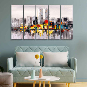 Abstract Wall Painting of A New York City Skyline Five Pieces