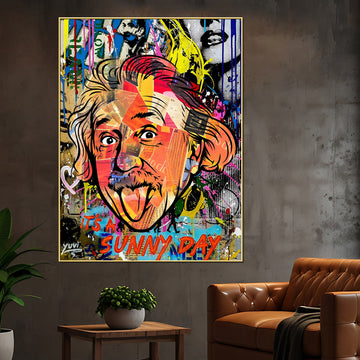 Funky Albert Einstein Cotton Canvas Wall Painting