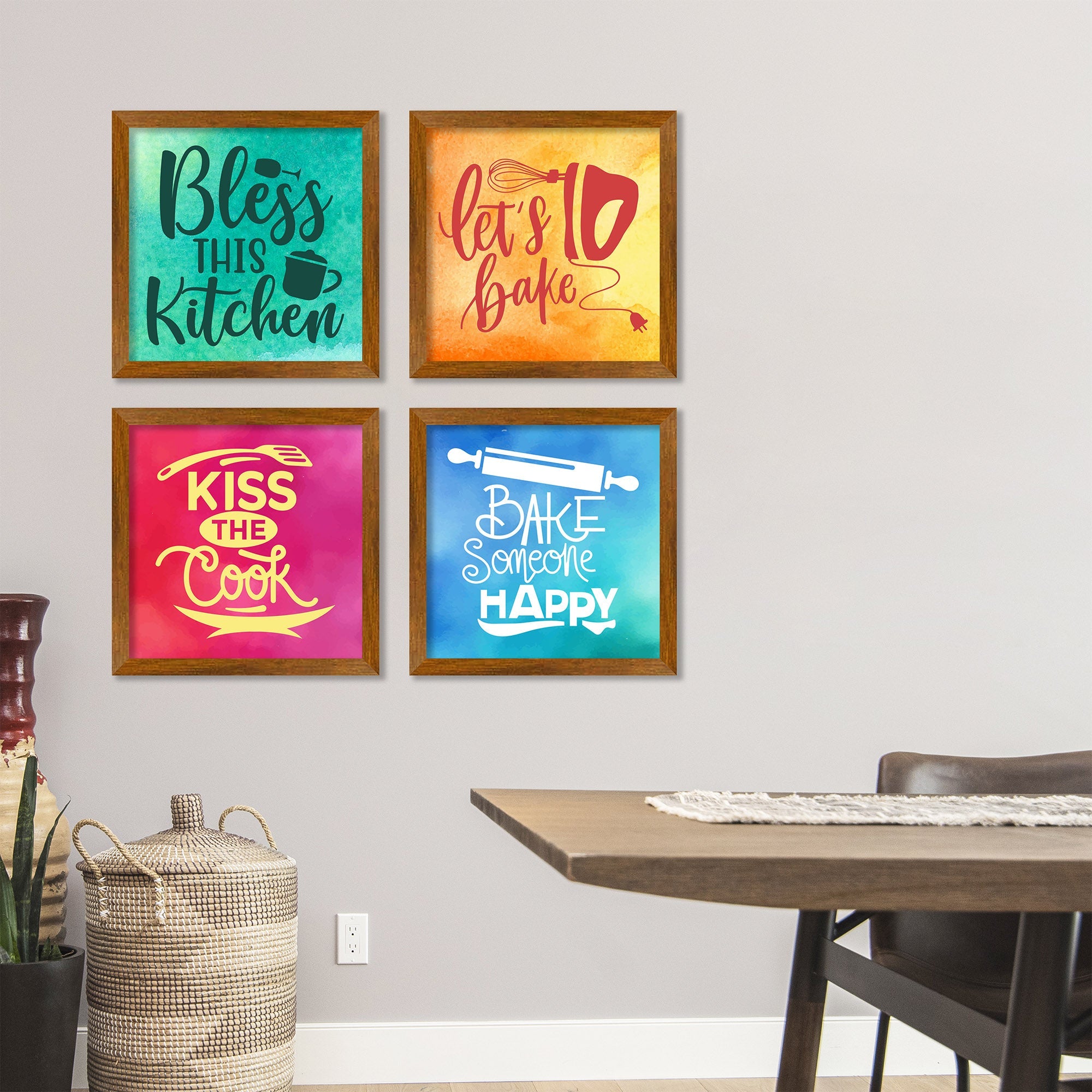 Modern Kitchen Quotes Art Wooden Wall Frame Set of Four – Homcraft