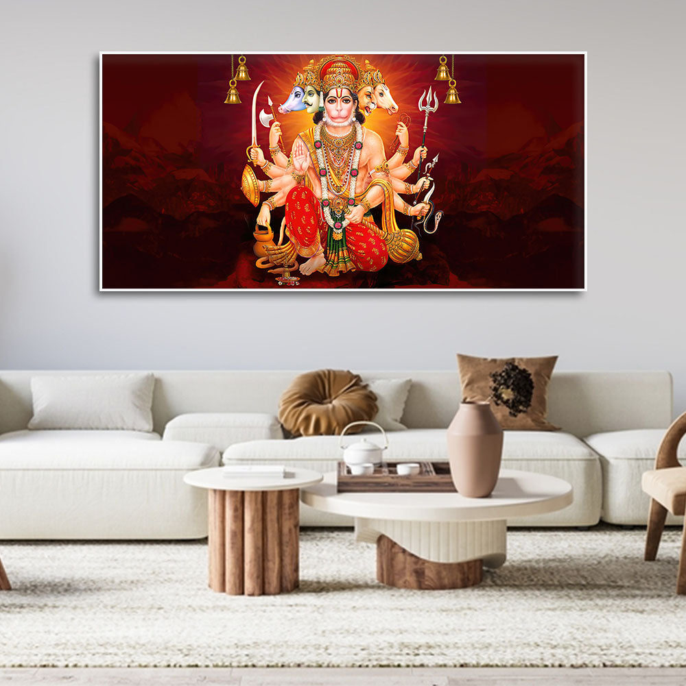 Panchmukhi Bajrangbali Canvas Wall Painting Homcraft panchmukhi-bajrangbali-canvas-wall-painting-homcraft