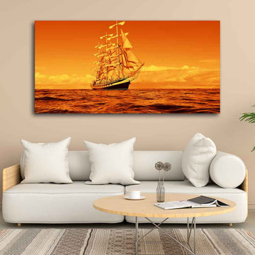 Sailing Ship in a Beautiful Golden Hour Premium Wall Painting