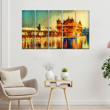 The Golden Temple Canvas Wall Painting Set of Five