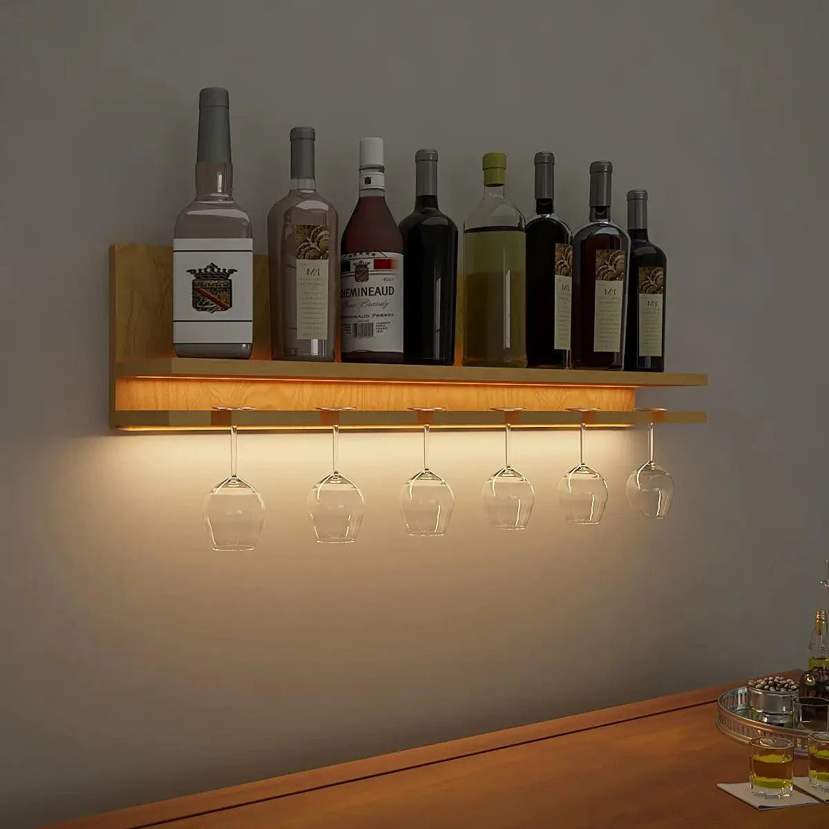 Mini Bar Shelf in Light Oak Finish