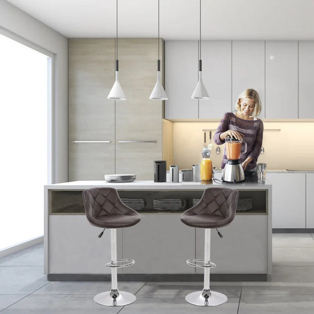 Back Rest Coral Classic Brown Comfy Leatherette Bar Stool