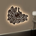 Beautiful Peacock Wings Designer Art Backlit Wooden Wall Decor
