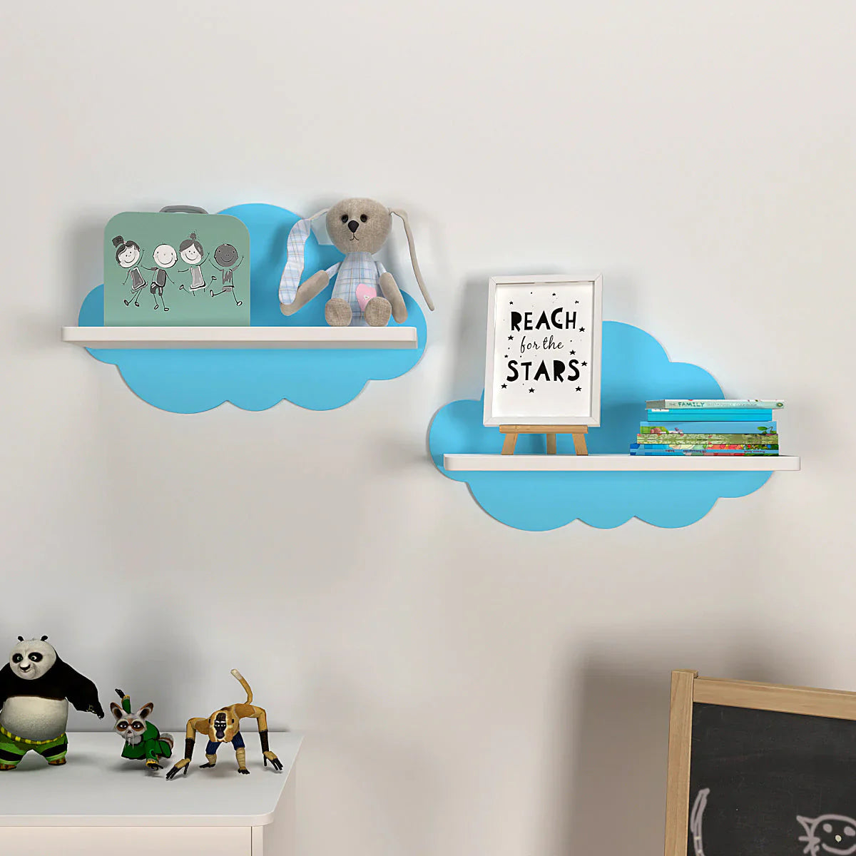 Blue Cloud Shaped Wooden Wall Shelf for Kids – Homcraft