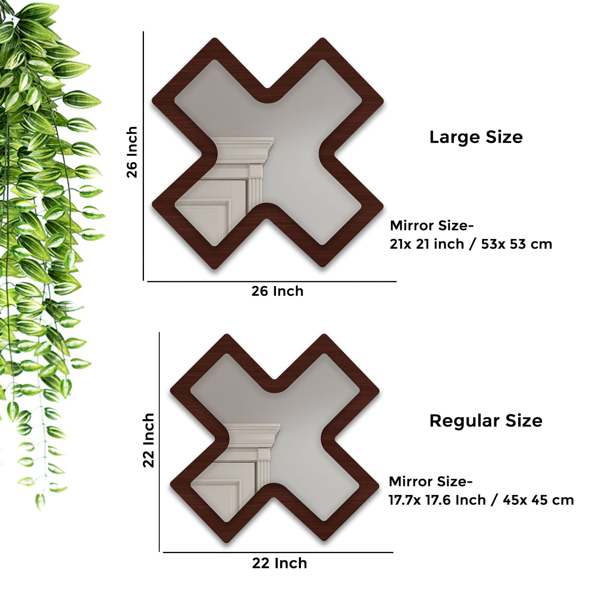 Brown Cross Shape Wooden Wall Mirror