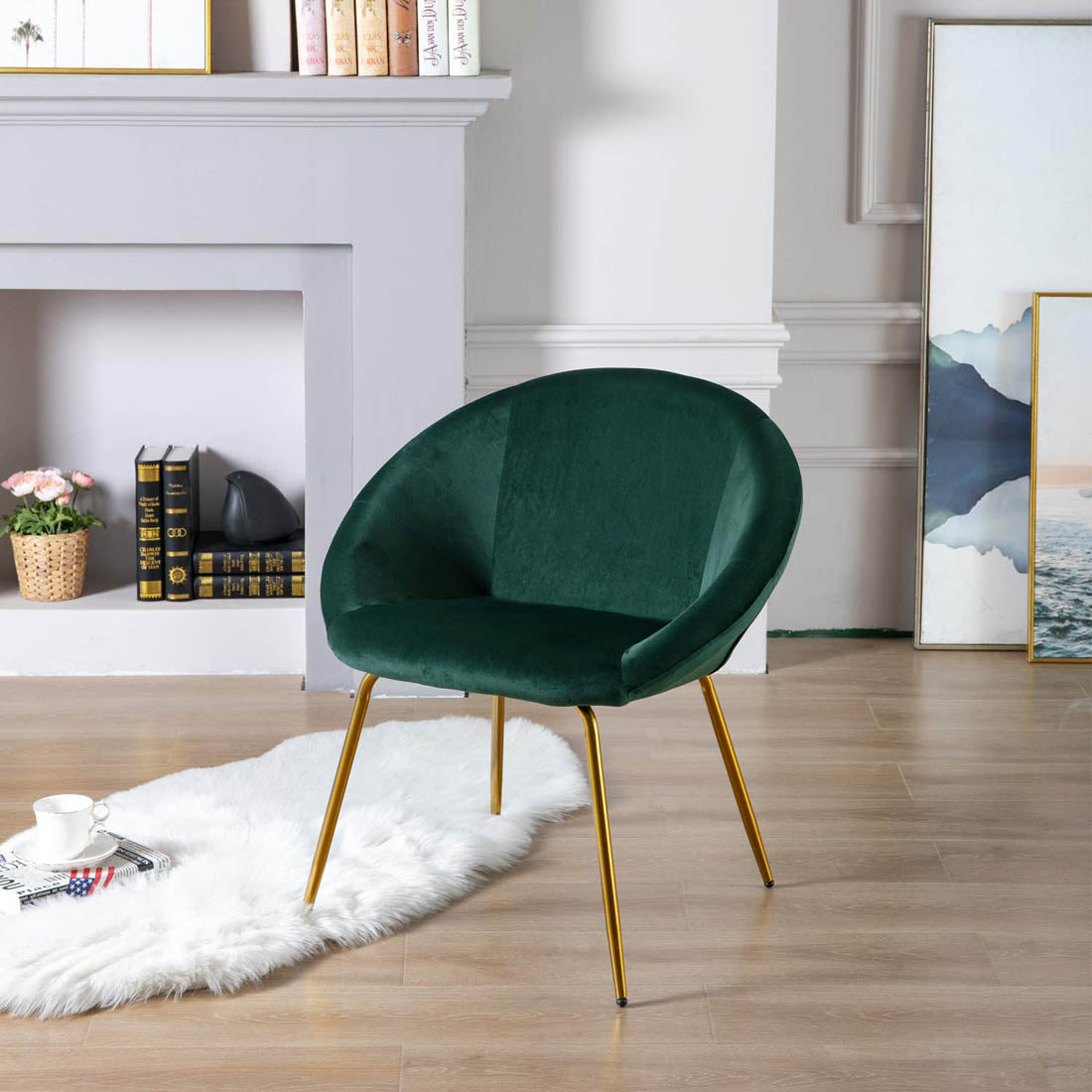 Round Shell Back Velvet Accent Chair
