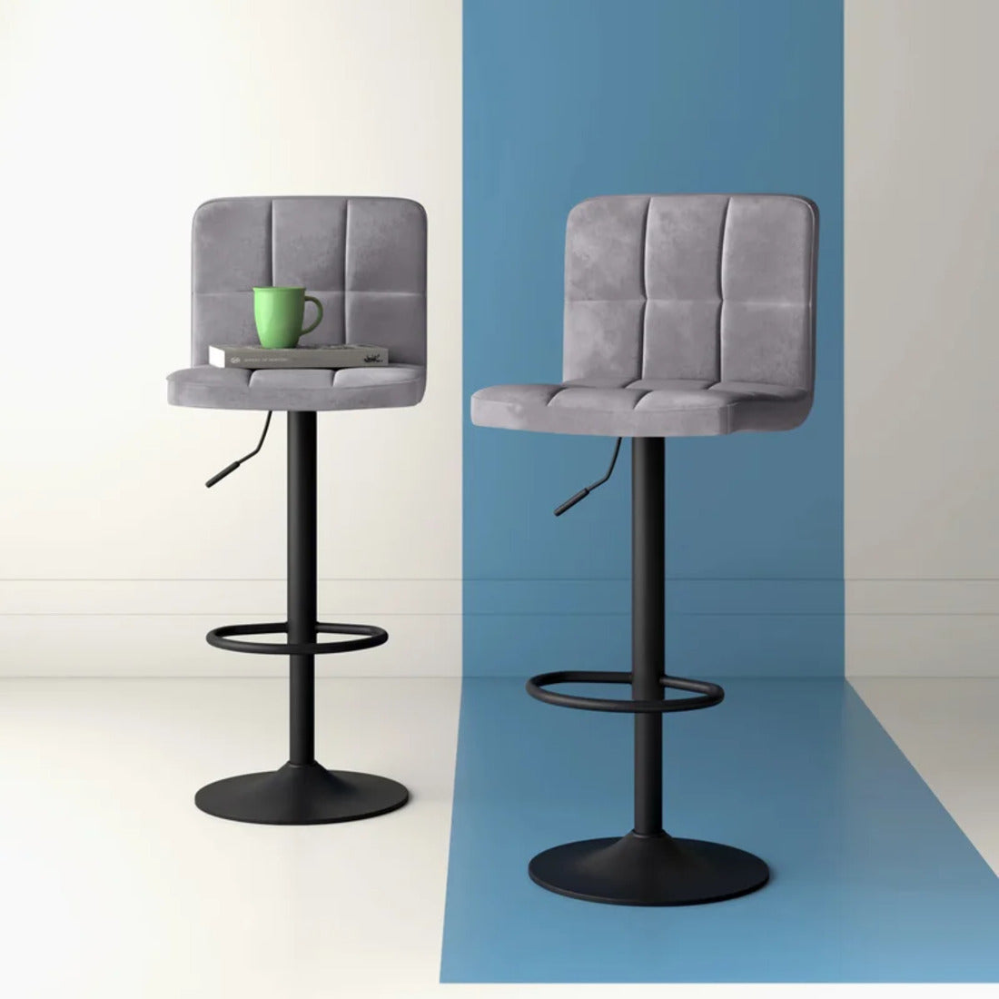 Grey Plush Feel Velvet Counter Bar Chair