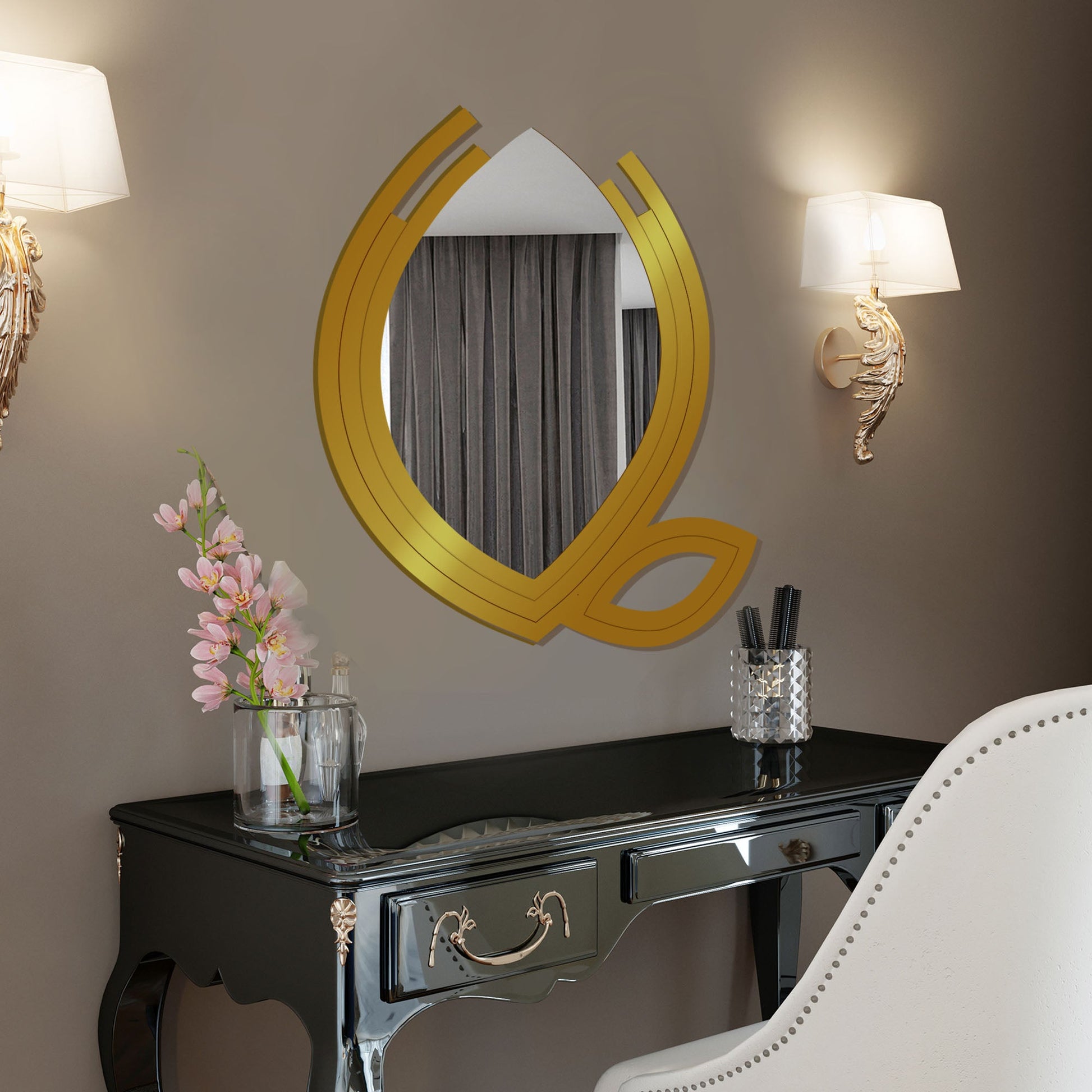 Hidden Eye In The Leaf Design Wood Wall Mirror