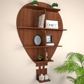 Designer Wooden Wall Shelf / Book Shelf / Night Light, Walnut Finish