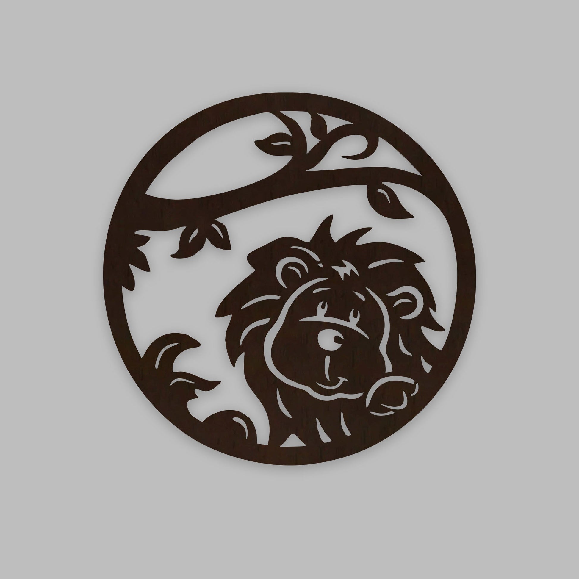 Lion Art Backlit Wooden Wall Decor with LED Night Light Walnut Finish