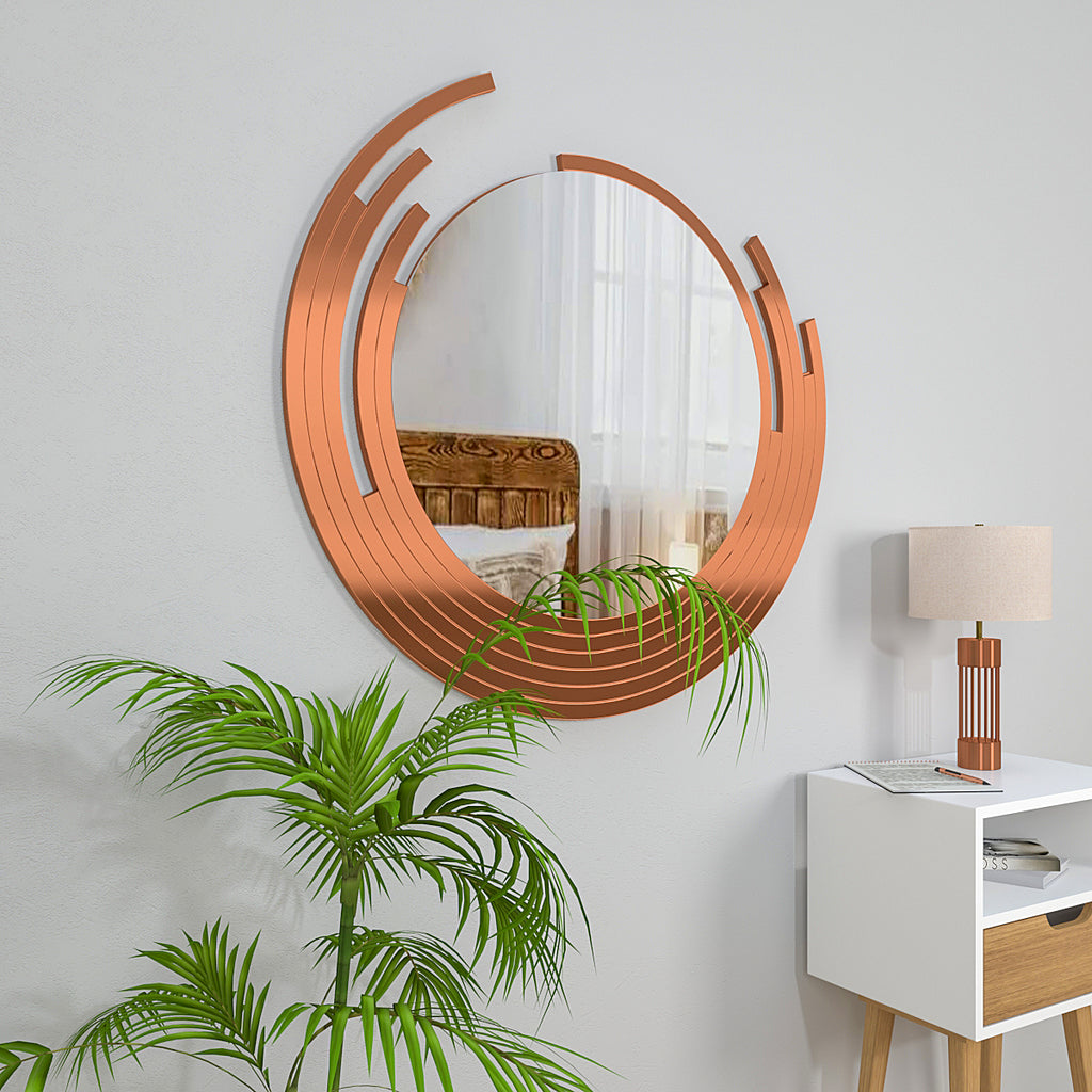 Designer Copper Finish Round Wall Mirror