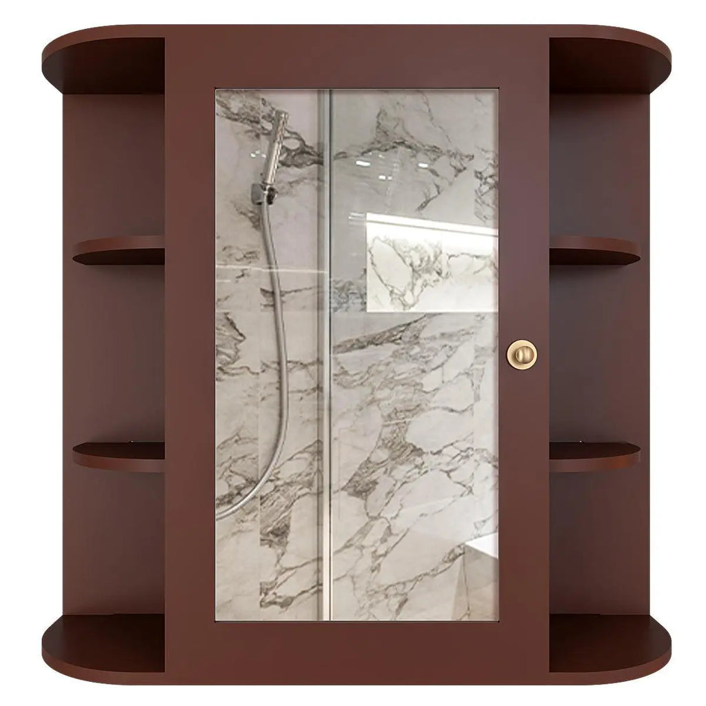 10 Spacious Shelves with Brown Finish