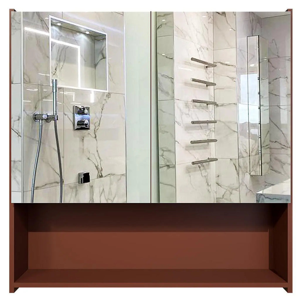 Wooden Bathroom Organizer Cabinet with Mirror & 4 Spacious Shelves