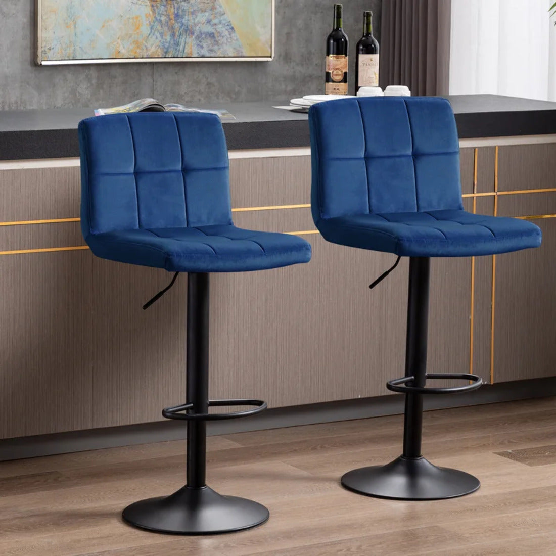 Royal Blue Luxurious Feel Velvet Counter Bar Chair Long Chair
