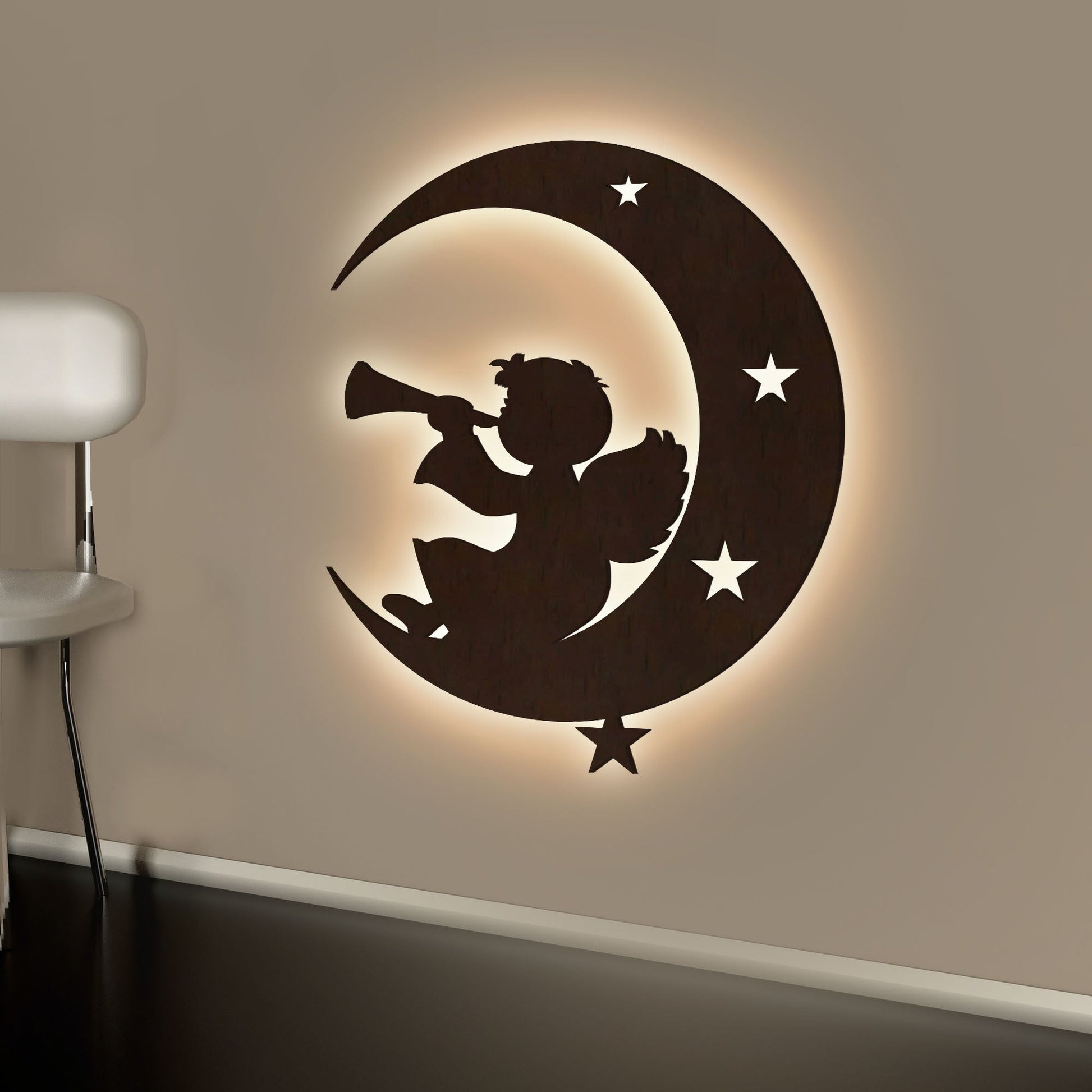 Silhouette Angel Backlit Wooden Wall Hanging