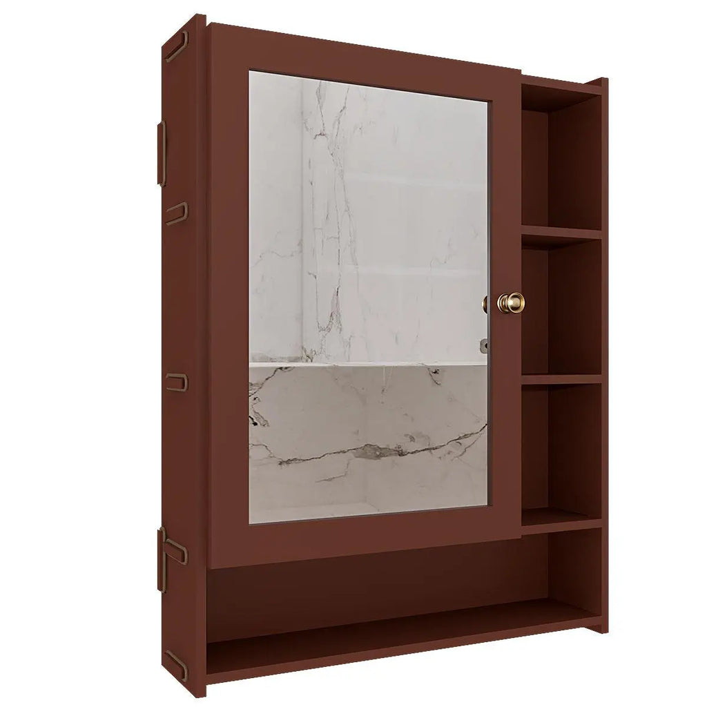 Dressing Bathroom Mirror Cabinet with 6 Shelves with Wooden Brown Finish