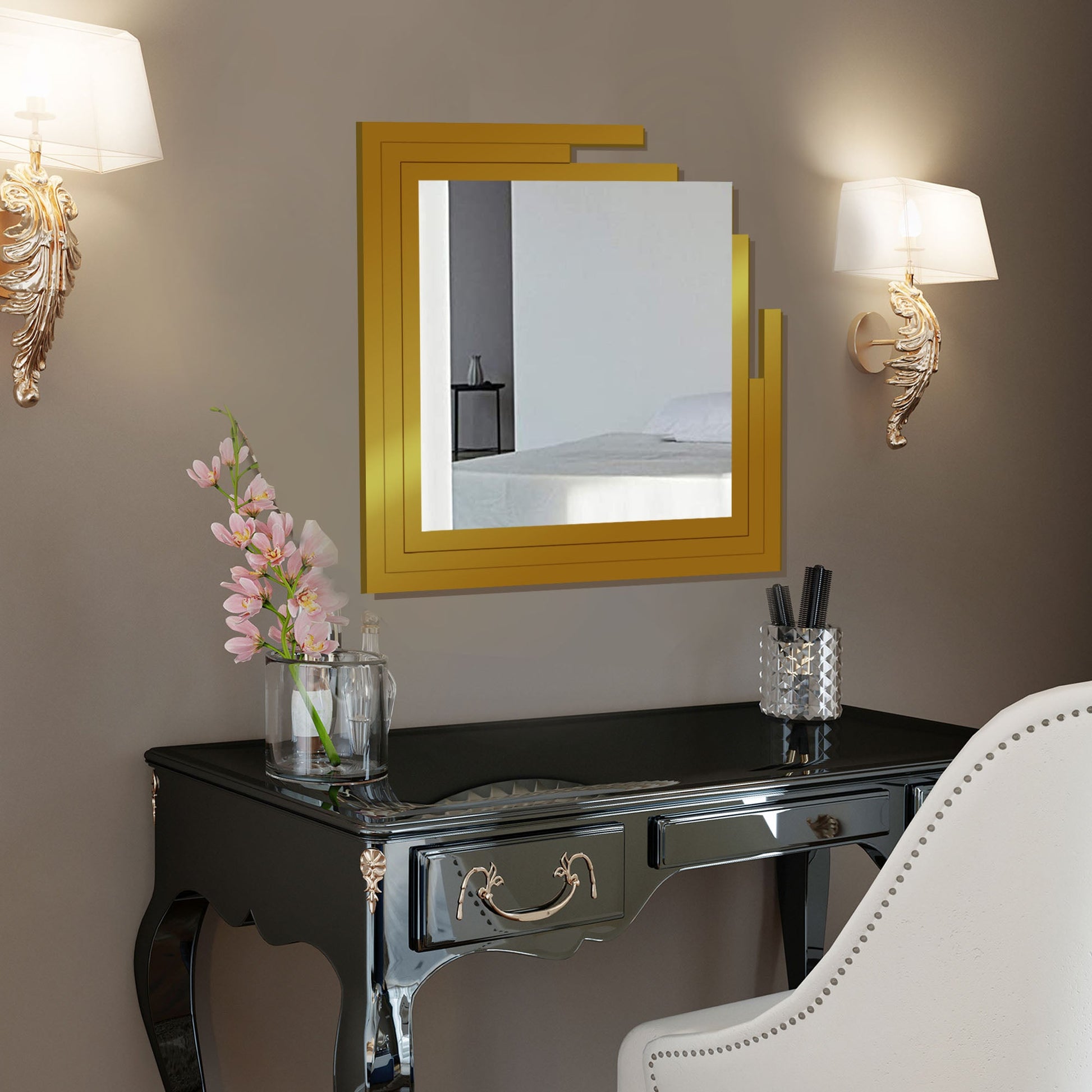 Square Shape Unique Design Wooden Wall Mirror
