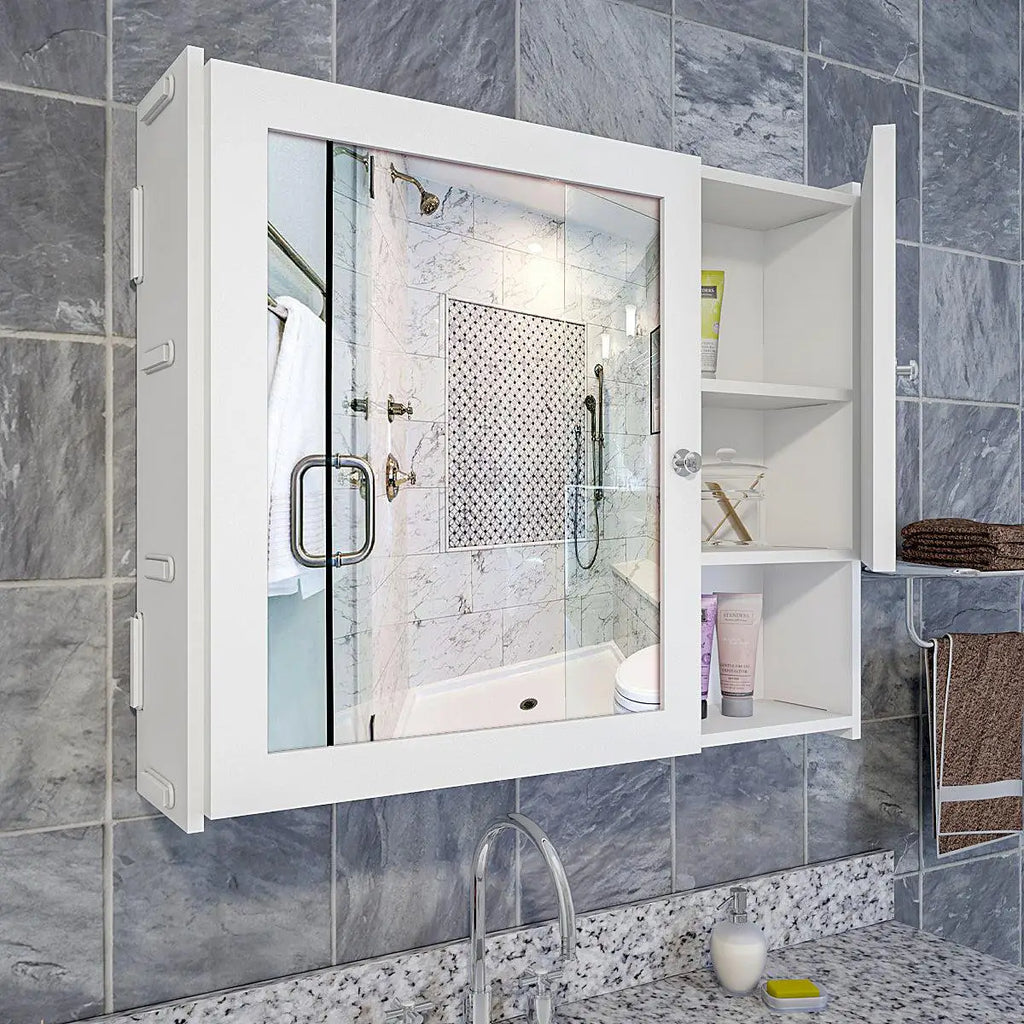Wooden Bathroom Storage Cabinet with Mirrors