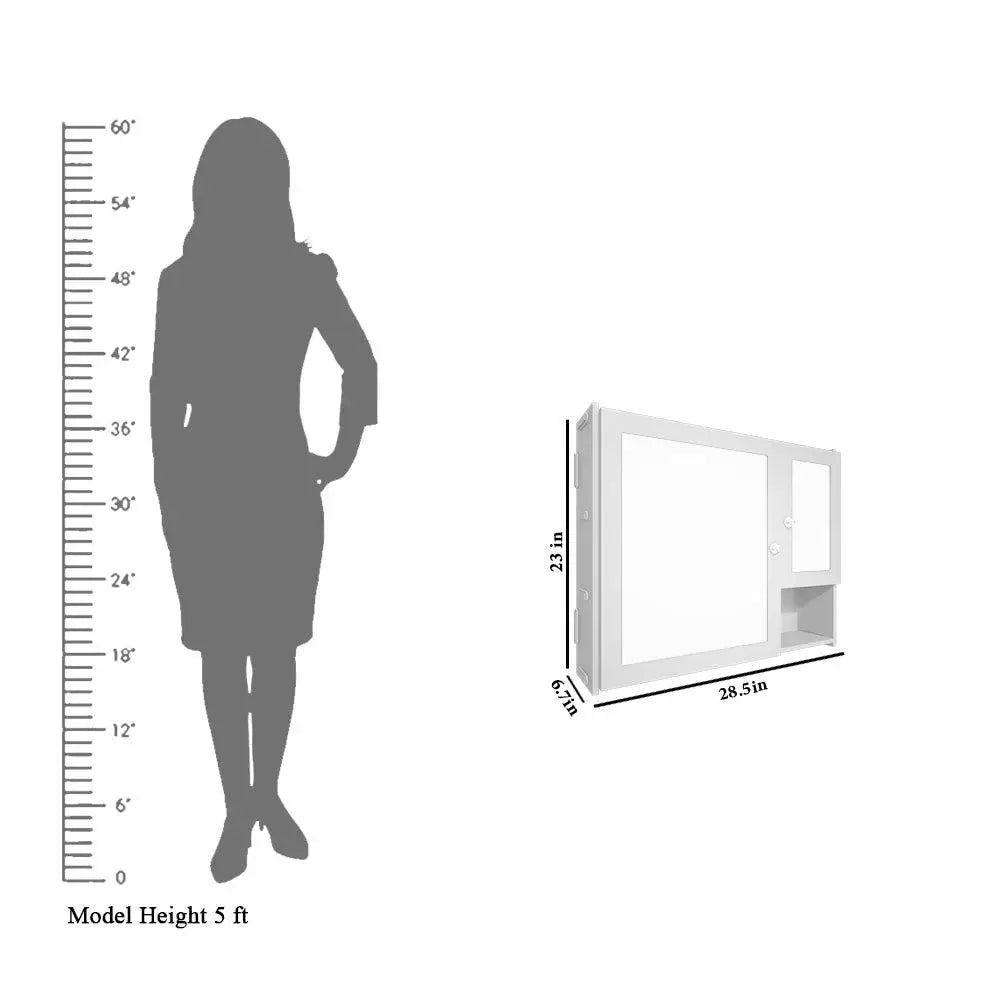 Cabinet with Mirrors & 5 Spacious Shelves with White Finish