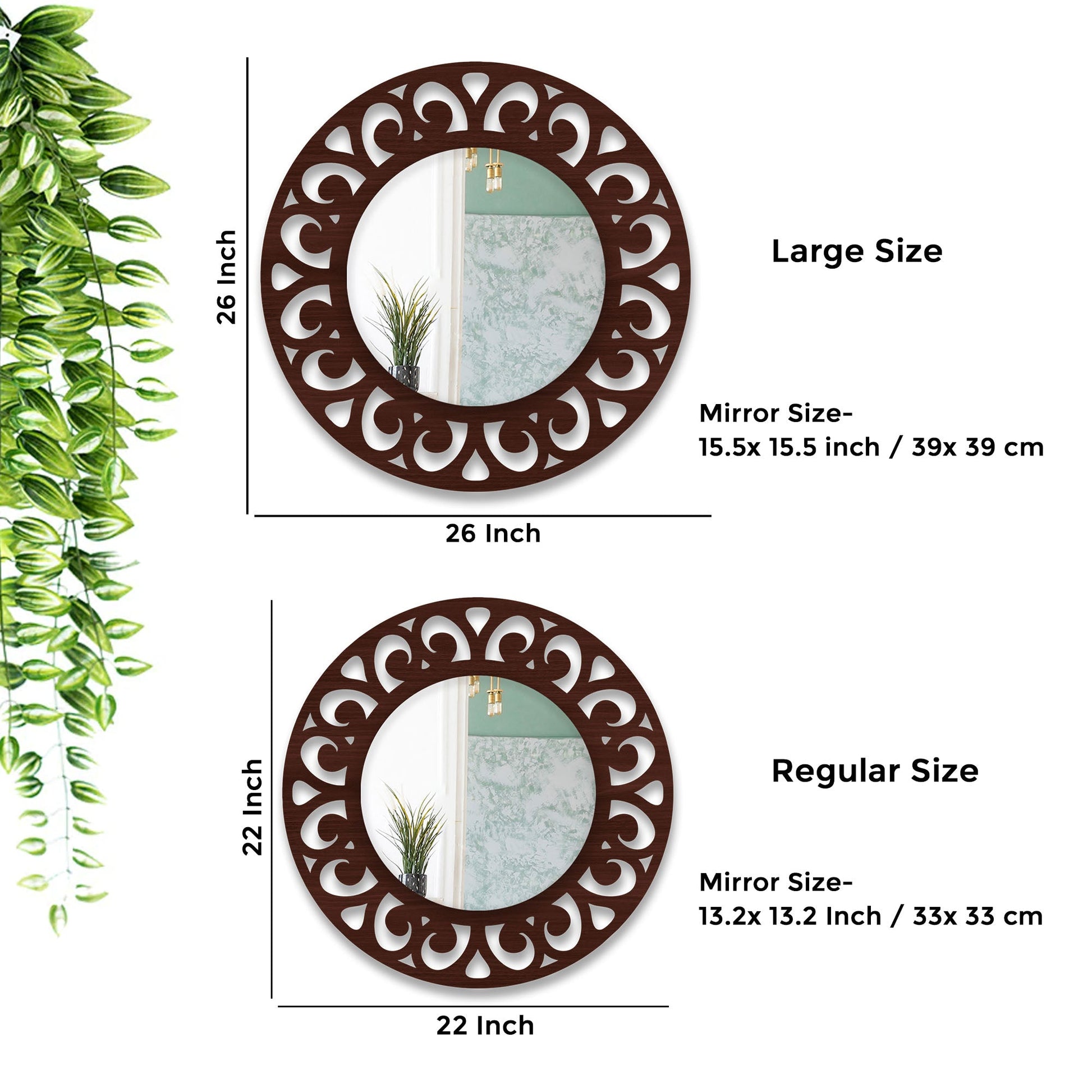 Floral Art Wooden Wall Mirror