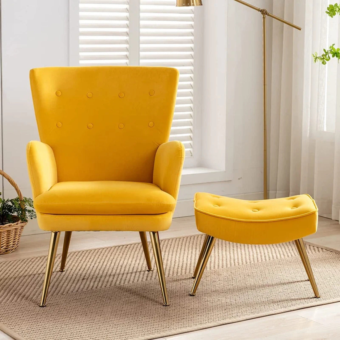 Long Back Yellow Color Lounge Chair with Ottoman