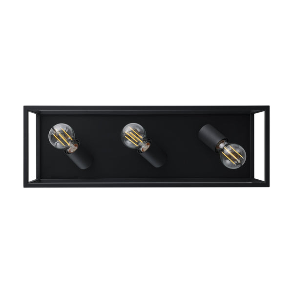 3 Bulb Steel Ceiling Light with Black Clear Glass