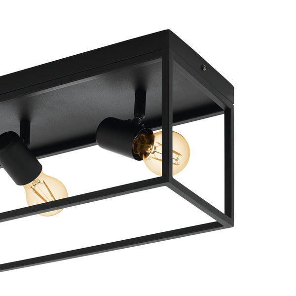 3 Bulb Steel Ceiling Light with Black Clear Glass
