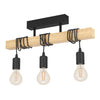3 Light Black Steel Natural Wooden Bar Wooden Ceiling Light