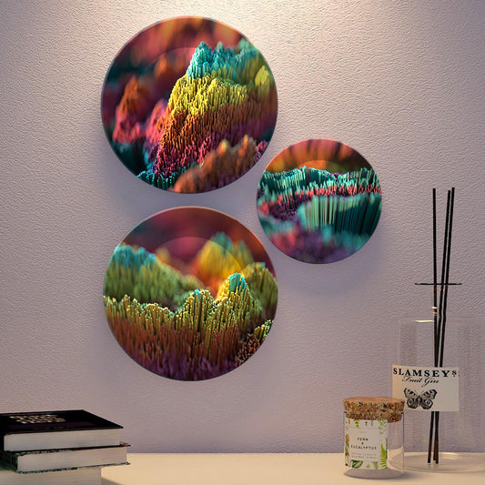 3D Illustration Abstract Art Wall Plates Painting Set of Three