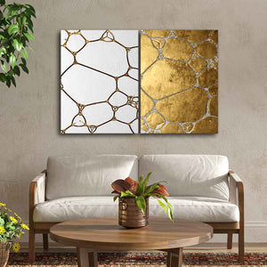 3D Golden Art Canvas Wall Painting of Two Pieces