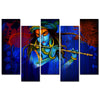5 Pieces Canvas Wall Painting of Lord Krishna Playing Flute in Dark Forest