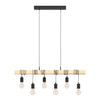 6 Light Black Steel Natural Wooden Bar Wooden Ceiling Light