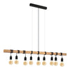 9 Light Black Steel Natural Wooden Bar Wooden Ceiling Light