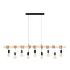 9 Light Black Steel Natural Wooden Bar Wooden Ceiling Light