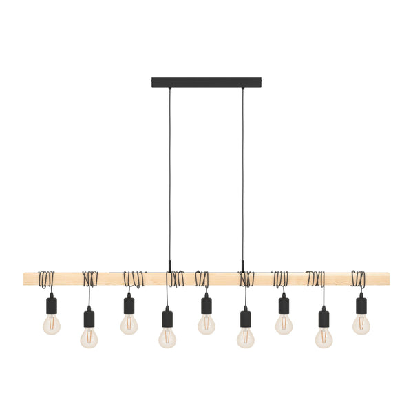 9 Light Black Steel Natural Wooden Bar Wooden Ceiling Light