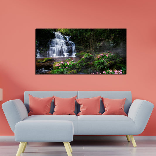 A Beautiful Waterfall in Forest Premium Canvas Wall Painting