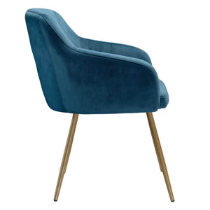 Blue Velvet Accent Chair with Golden Legs