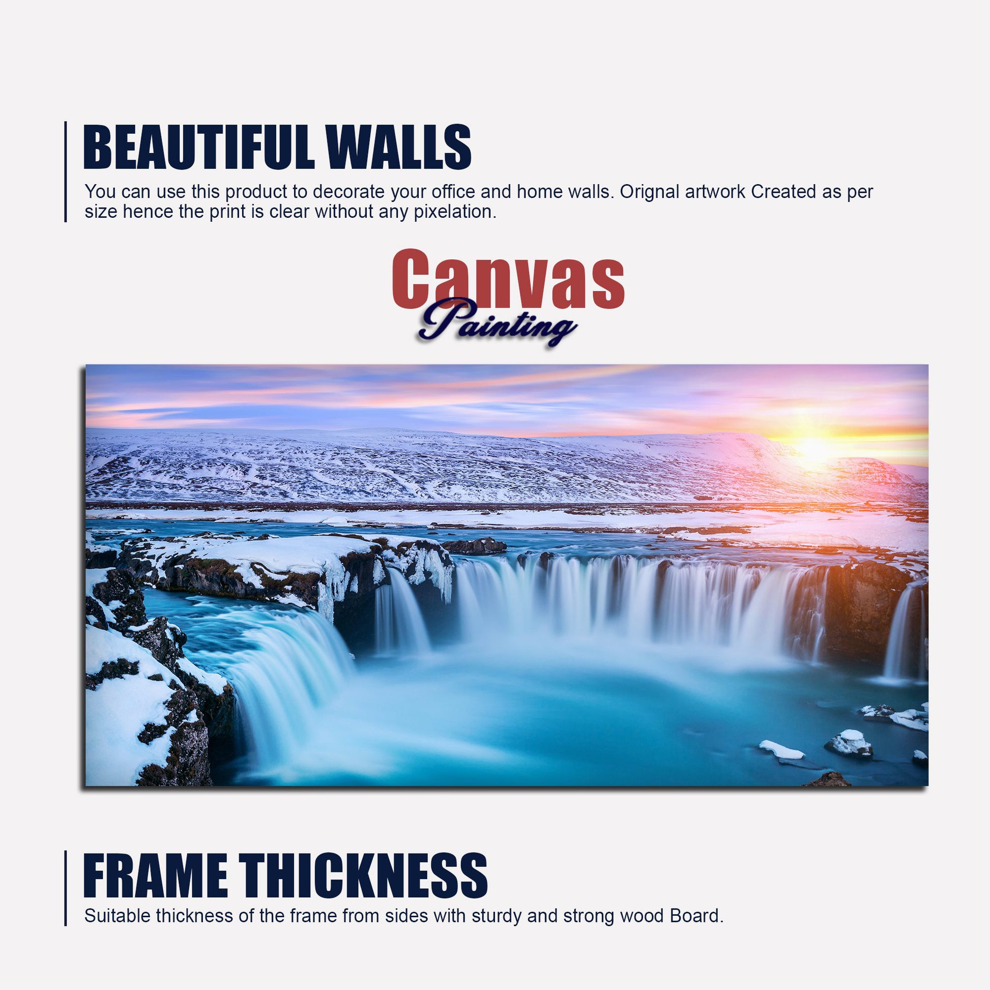 Amazing Godafoss Waterfall in Winter Premium Canvas Wall Painting