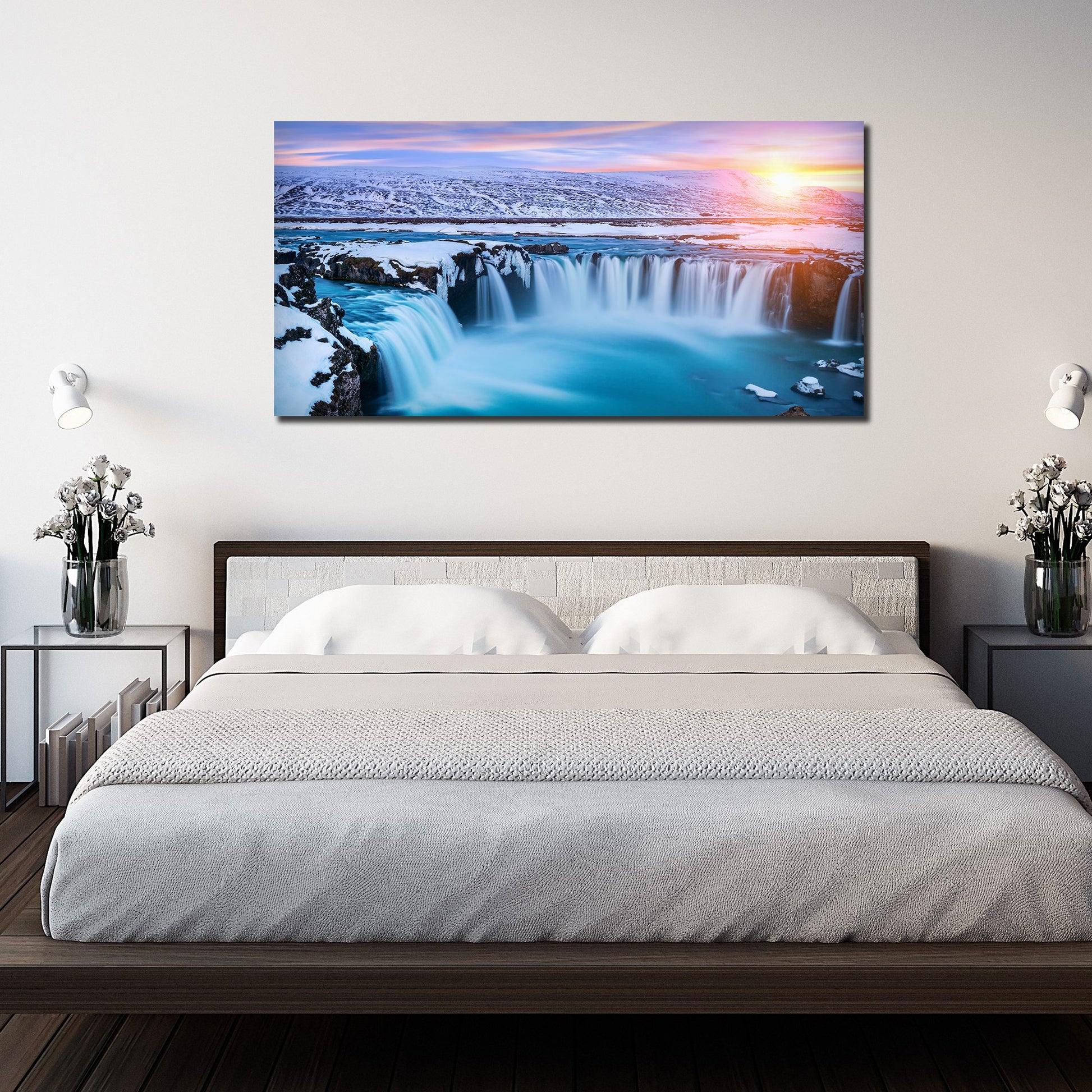 Amazing Godafoss Waterfall in Winter Premium Canvas Wall Painting