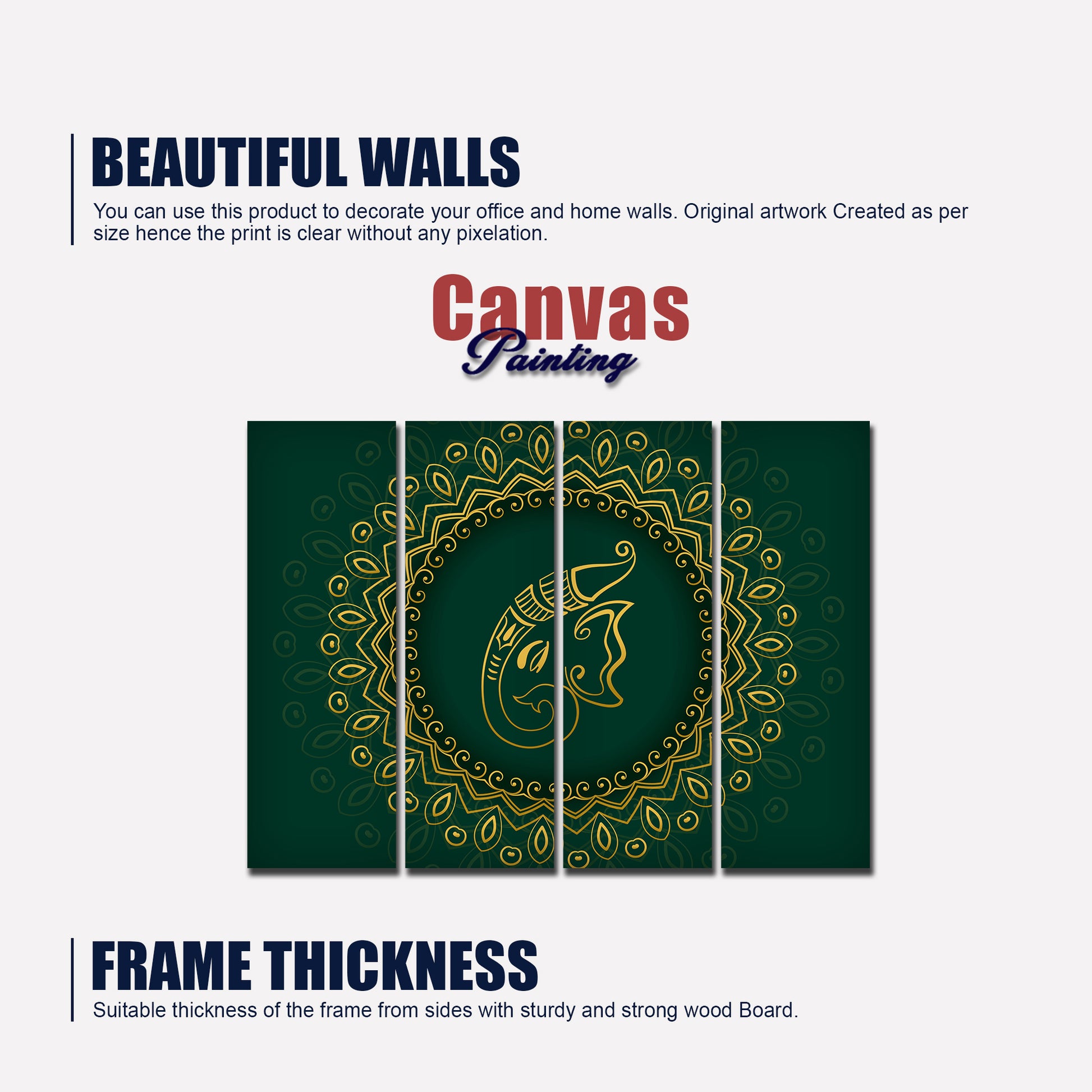 Auspicious Lord Ganesha Head Canvas Wall Painting of 4 Pieces