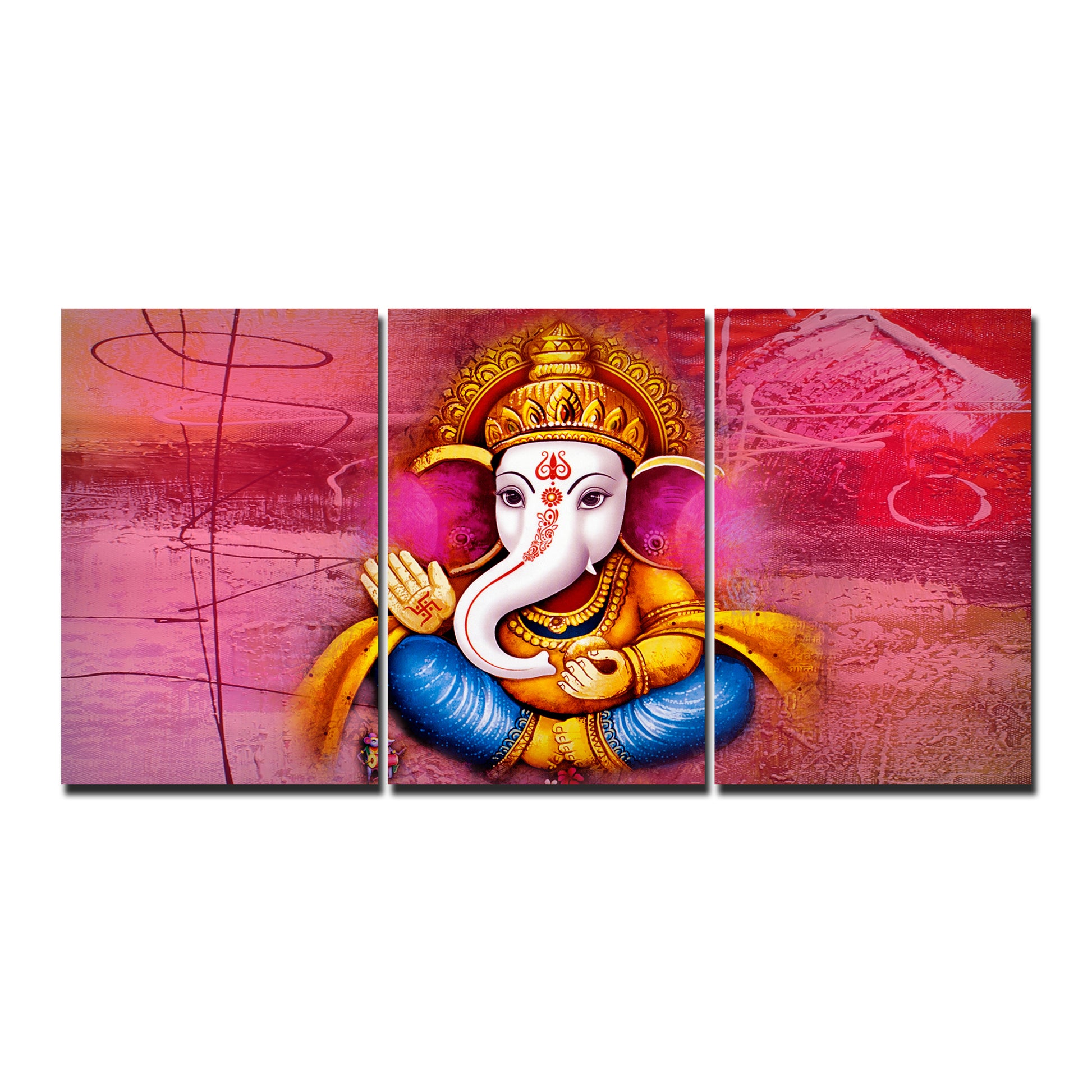 Beautiful Bal Ganesha 3 Pieces Canvas Wall Painting