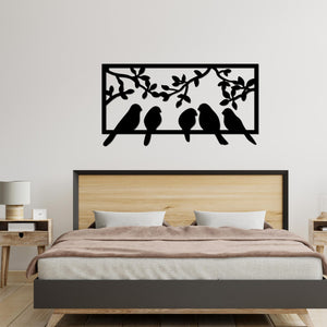 Beautiful Birds on Branch Black Color Design Wooden Wall Hanging