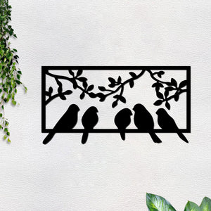 Beautiful Birds on Branch Black Color Design Wooden Wall Hanging