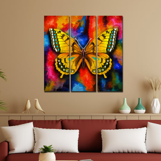 Beautiful Butterfly Canvas Wall Painting of 3 Pieces