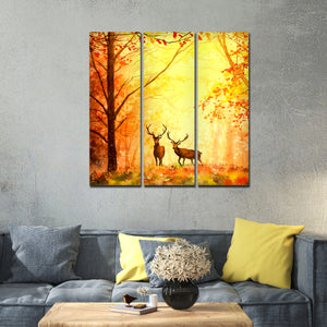 Beautiful Forest Deer Canvas Wall Painting of 3 Pieces